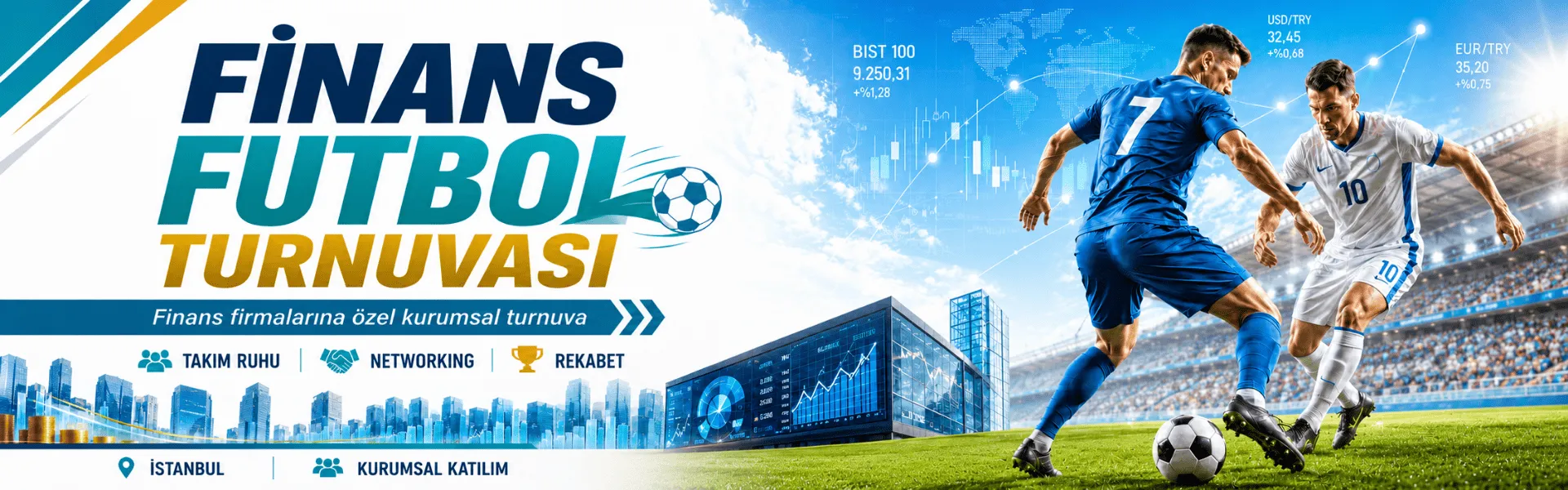 Finans sektörü kurumsal futbol turnuvası — İstanbul, 80-200 katılımcı. Sektör profesyonellerini bir araya getiren  turnuva organizasyonu.
