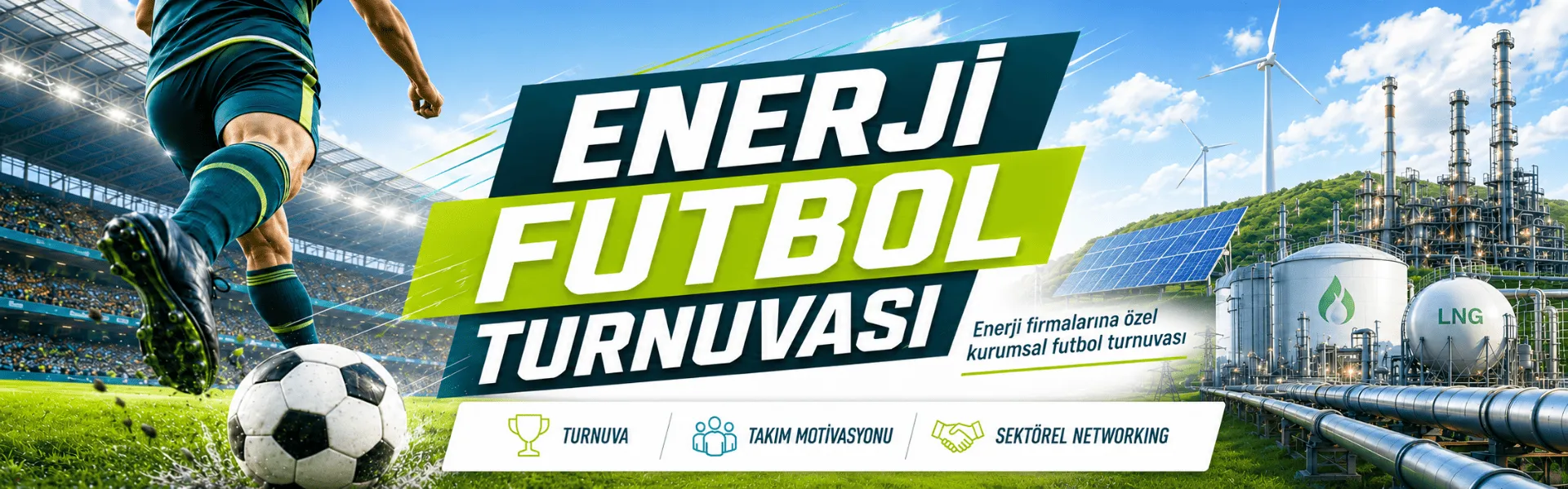 Enerji sektörü kurumsal futbol turnuvası — İstanbul, 80-200 katılımcı. Sektör profesyonellerini bir araya getiren  turnuva organizasyonu.